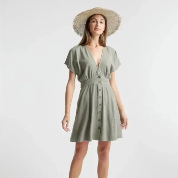Quince Dresses & Skirts - Quince Vintage Wash Tencel Button Front Dress with Tie Waist size S Olive Green